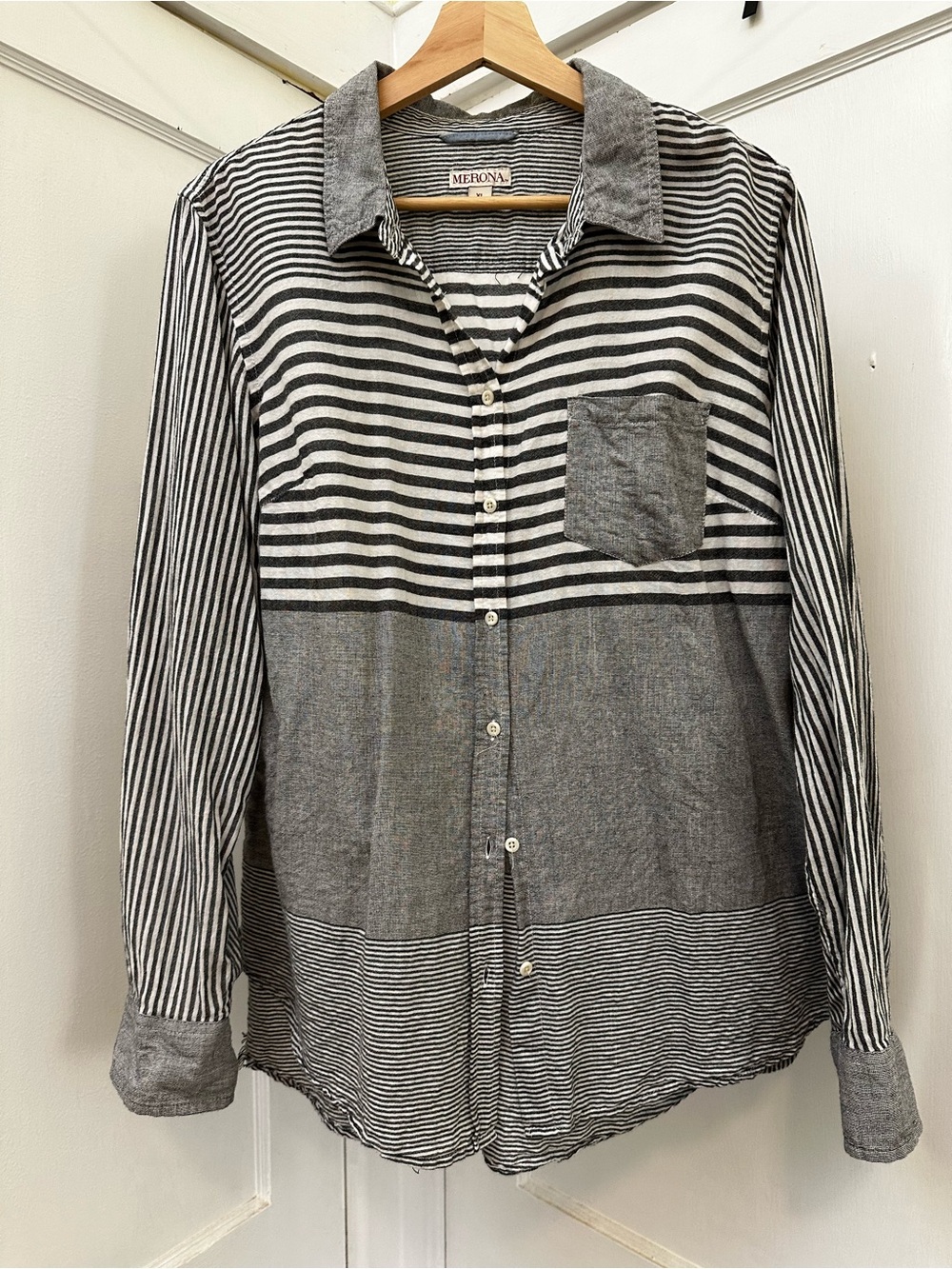 Merona Gray & White Striped Casual Button-Down Shirt